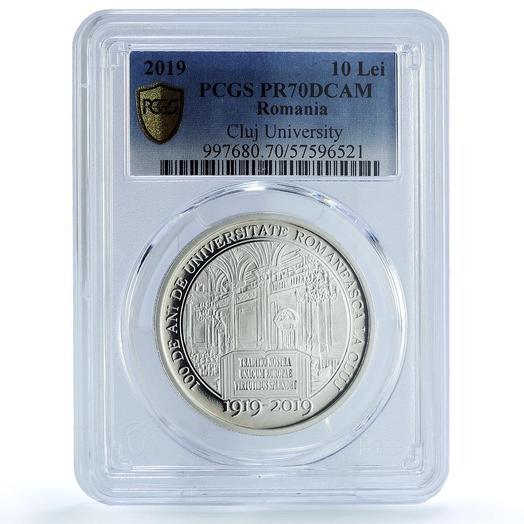 Romania 10 lei Cluj University KM-460 Building PR 70 PCGS silver coin 2019