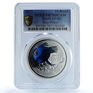 South Africa 10 rand Blue Crane KM-631 Fauna Bird PR 70 PCGS silver coin 2017