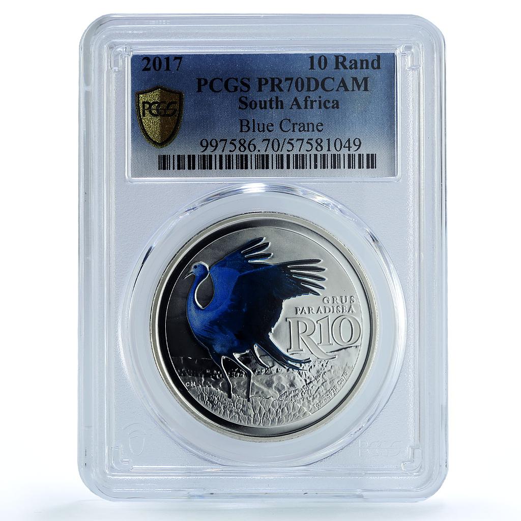 South Africa 10 rand Blue Crane KM-631 Fauna Bird PR 70 PCGS silver coin 2017