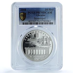 Ukraine 10 hryvnias Sevastopol KM-517 City Ship PR 70 PCGS silver coin 2008