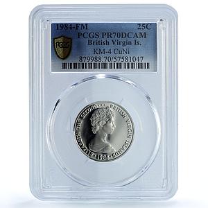 British Virgin Islands 25 cents Elizabeth II KM-4 Bird PR 70 PCGS CuNi coin 1984