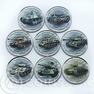 Zimbabwe 1 shilling set of 8 coins History of Tanks coins 2017