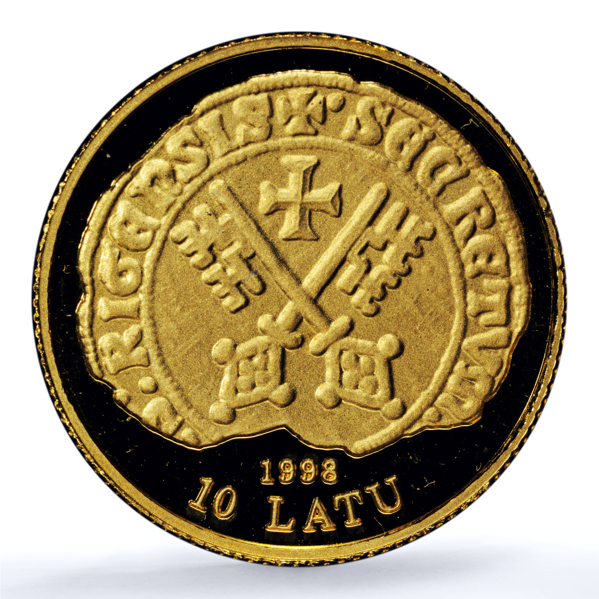 Latvia 10 latu Riga KM-29 Anniversary City Ship PR 69 PCGS gold coin 1998