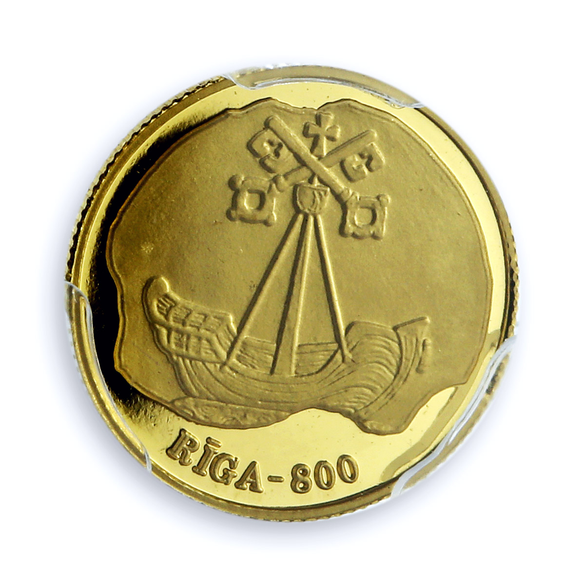 Latvia 10 latu Riga KM-29 Anniversary City Ship PR 69 PCGS gold coin 1998