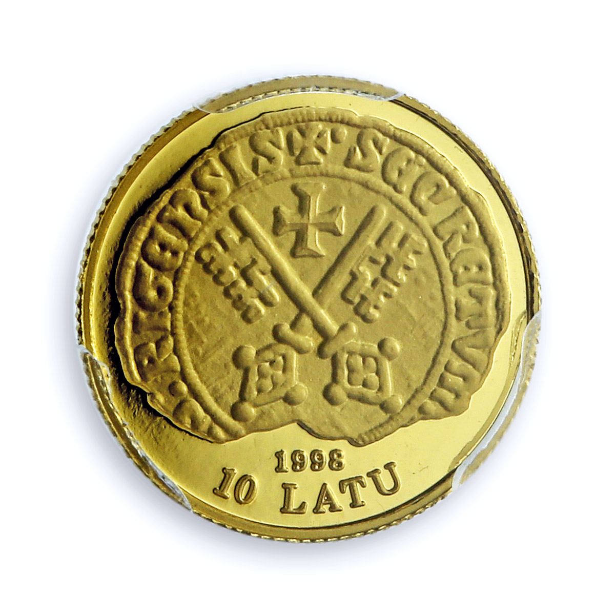 Latvia 10 latu Riga KM-29 Anniversary City Ship PR 69 PCGS gold coin 1998