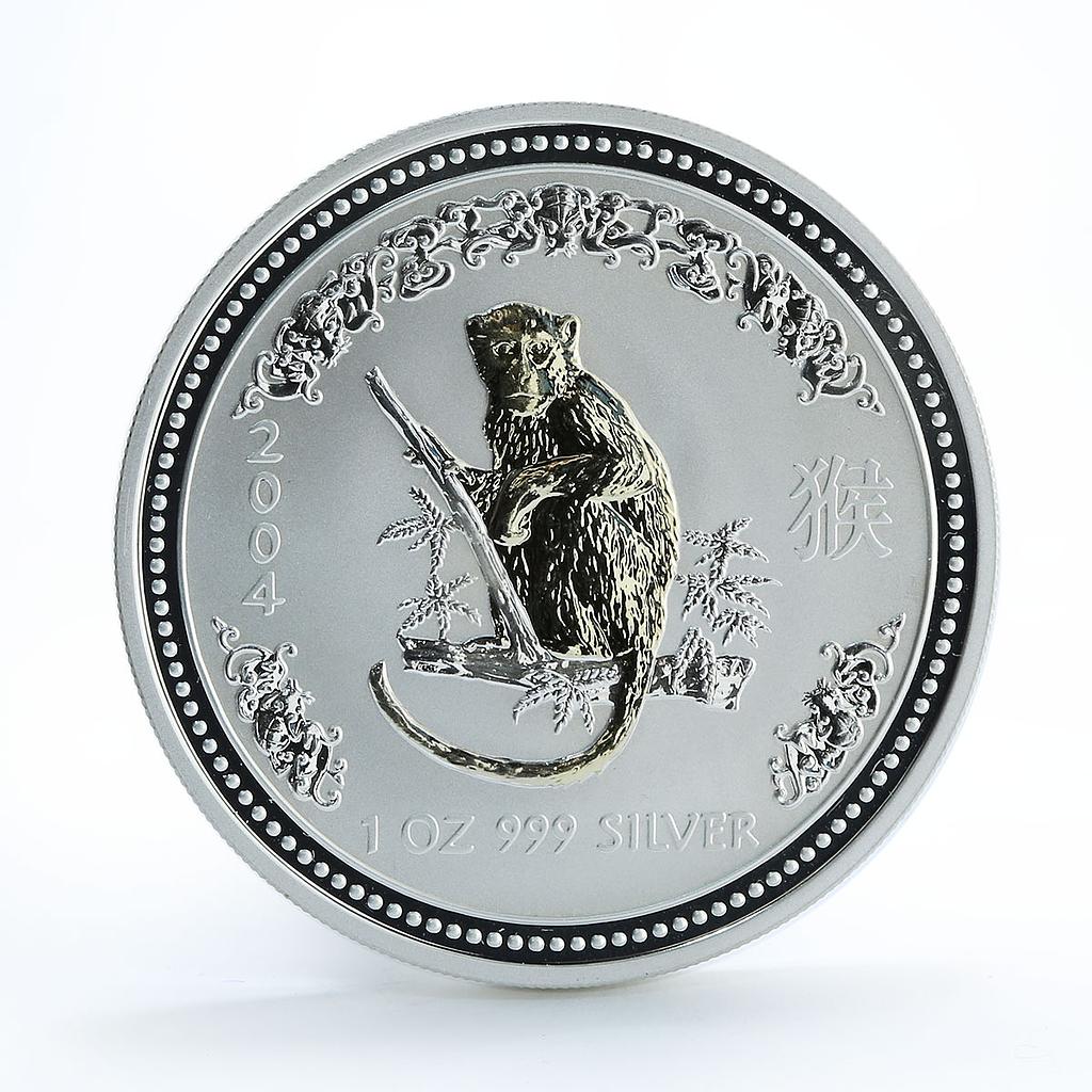 Australia 1 dollar Year of Monkey Lunar Series I gilded silver coin 2004