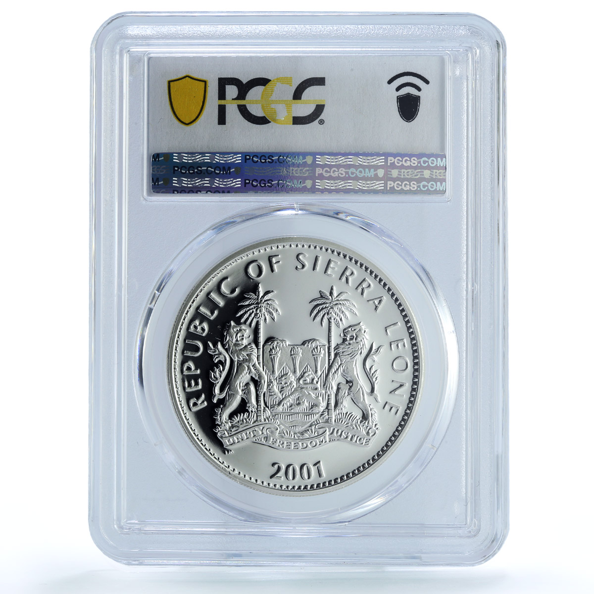 Sierra Leone 10 dollars Cougar Coloured KM-249.1 Cat PR 69 PCGS silver coin 2001
