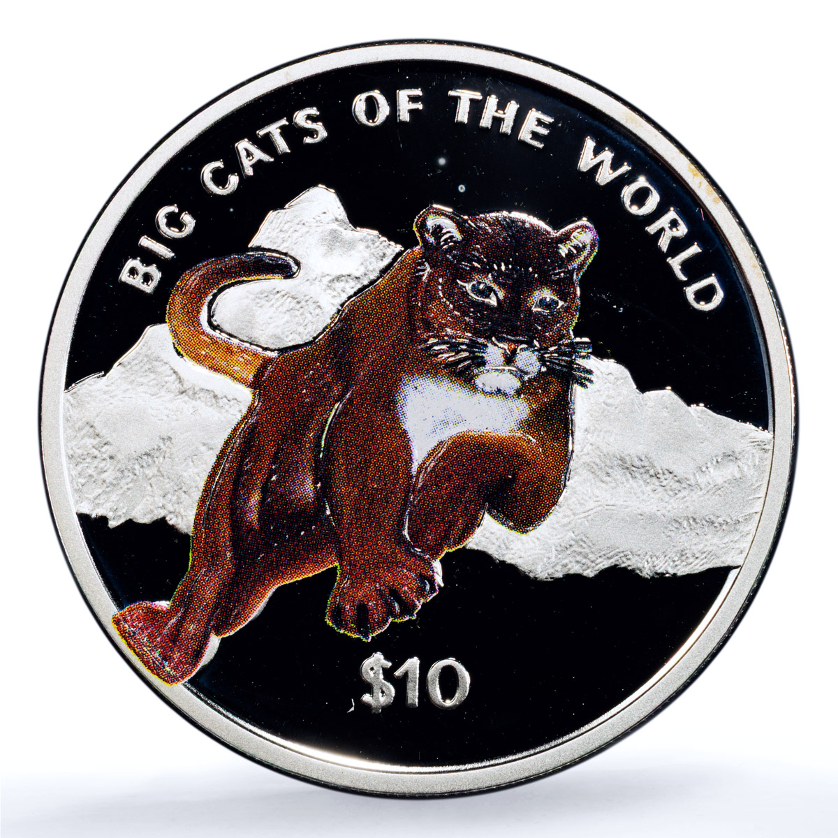 Sierra Leone 10 dollars Cougar Coloured KM-249.1 Cat PR 69 PCGS silver coin 2001