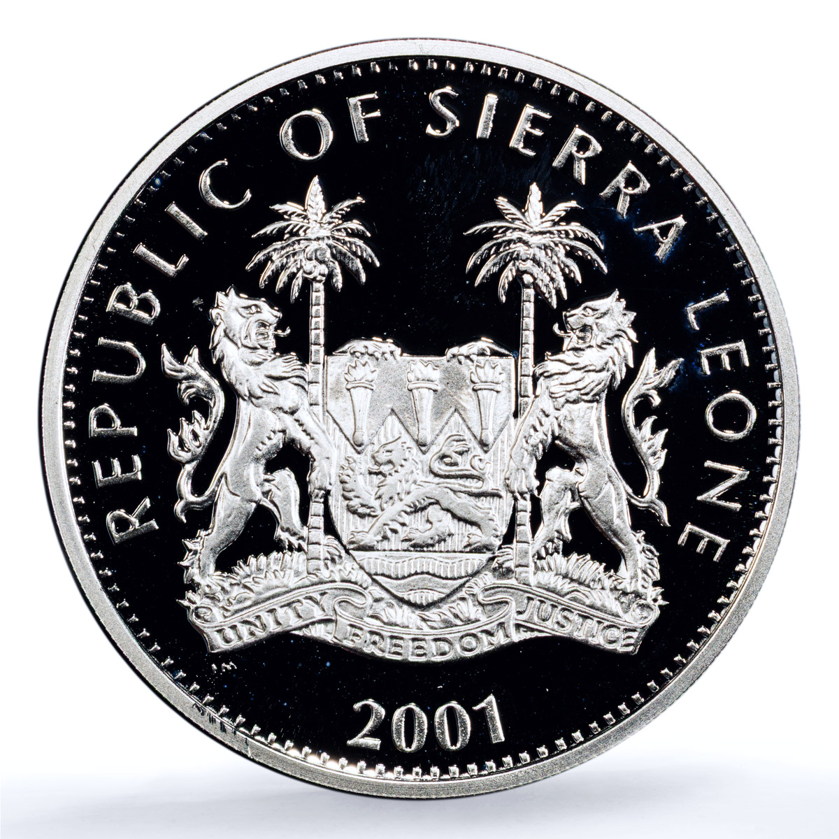 Sierra Leone 10 dollars Cougar Coloured KM-249.1 Cat PR 69 PCGS silver coin 2001