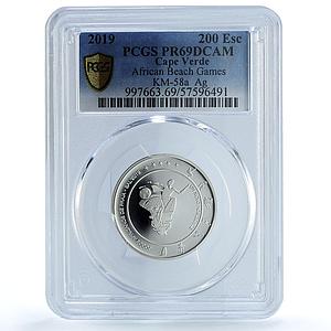Cape Verde 200 escudos Swimming KM-57a Beach Games PR 69 PCGS silver coin 2019
