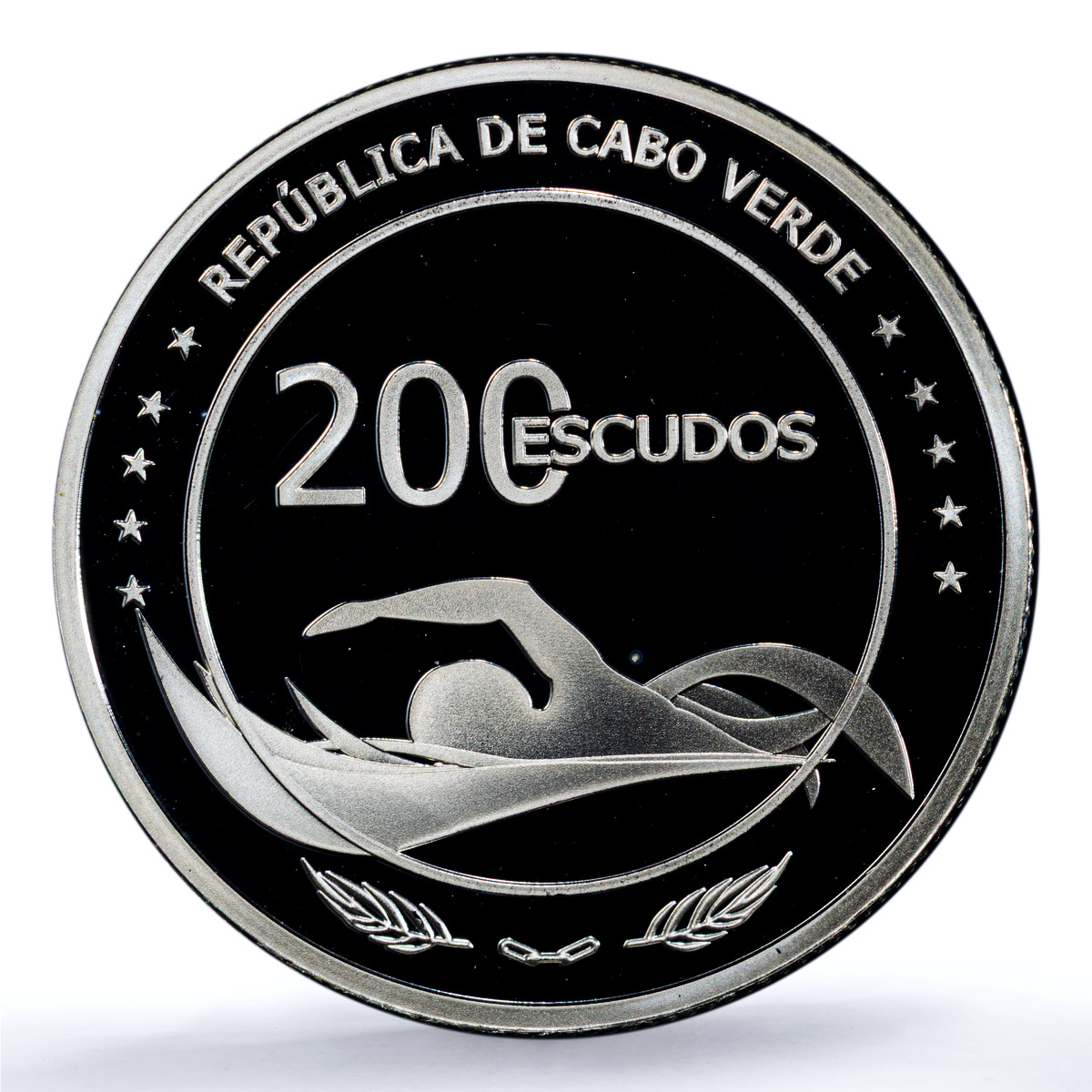Cape Verde 200 escudos Swimming KM-57a Beach Games PR 69 PCGS silver coin 2019