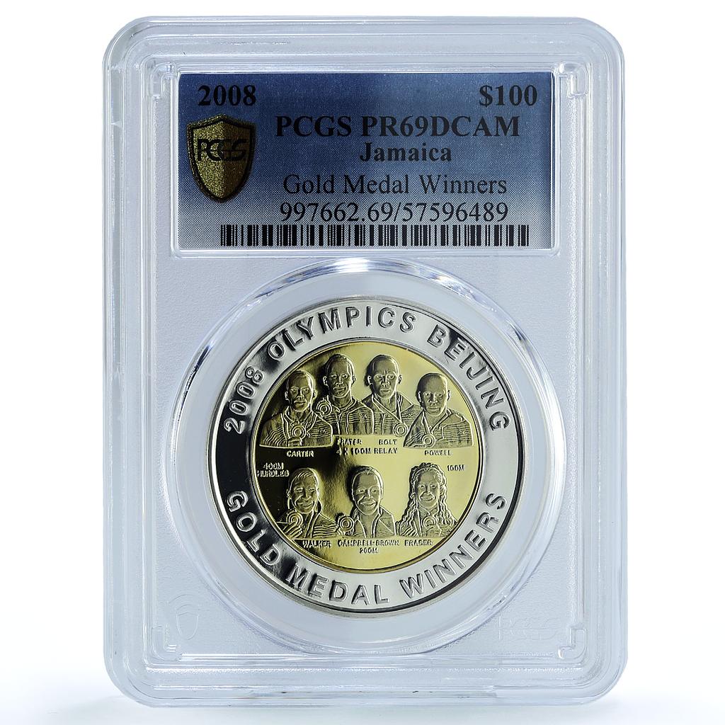 Jamaica 100 dollars Gold Medal Winners KM-201 Beijing PR69 PCGS silver coin 2008