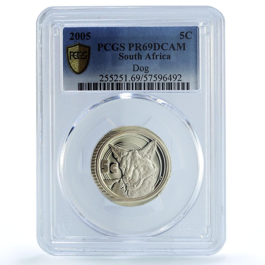 South Africa 5 cents Wild Dog KM-320 Wildlife Fauna PR 69 PCGS silver coin 2005