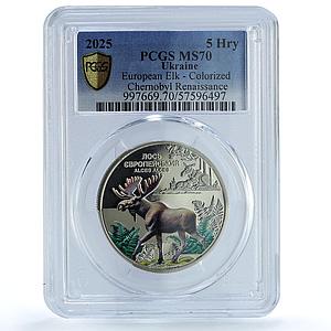 Ukraine 5 hryvnias Elk KM-1143 Chernobyl Fauna MS 70 PCGS NiBrass coin 2025