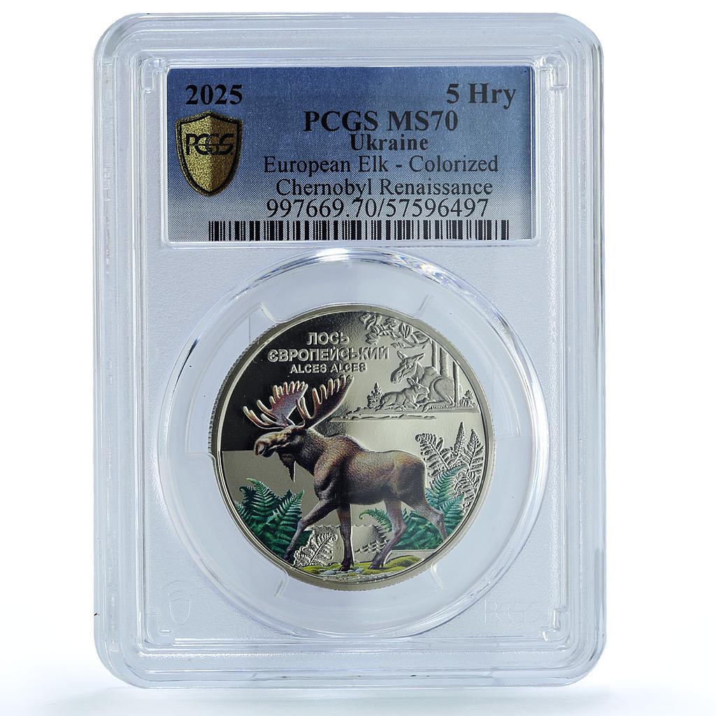 Ukraine 5 hryvnias Elk KM-1143 Chernobyl Fauna MS 70 PCGS NiBrass coin 2025