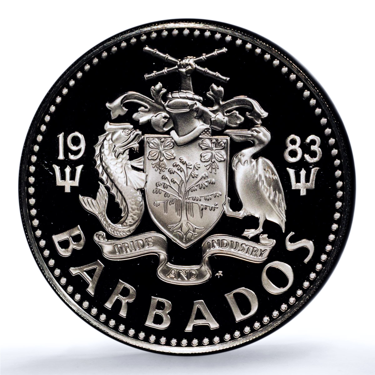 Barbados 5 dollars Elizabeth II KM-16a Fountain PR 69 PCGS silver coin 1983