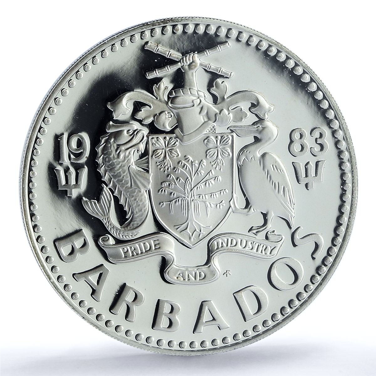 Barbados 5 dollars Elizabeth II KM-16a Fountain PR 69 PCGS silver coin 1983