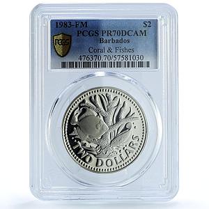 Barbados 2 dollars Elizabeth II KM-15 Fish PR 70 PCGS CuNi coin 1983