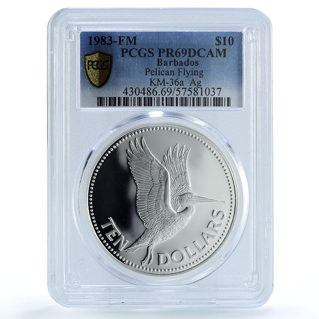 Barbados 10 dollars Elizabeth II KM-36a Pelican Bird PR 69 PCGS silver coin 1983