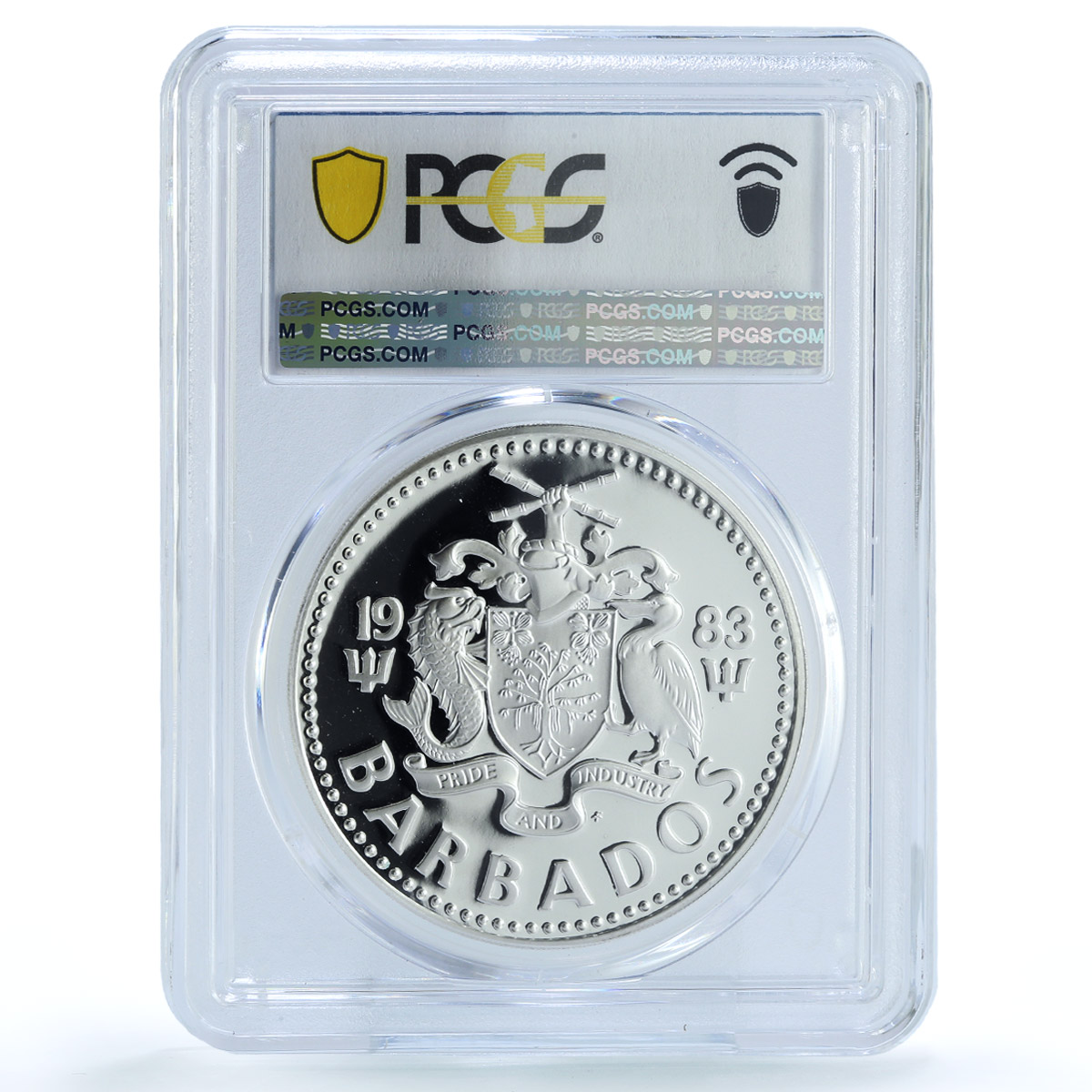 Barbados 10 dollars Elizabeth II KM-36a Pelican Bird PR 69 PCGS silver coin 1983