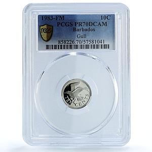 Barbados 10 cents Elizabeth II KM-12 Gull Bird PR 70 PCGS CuNi coin 1983