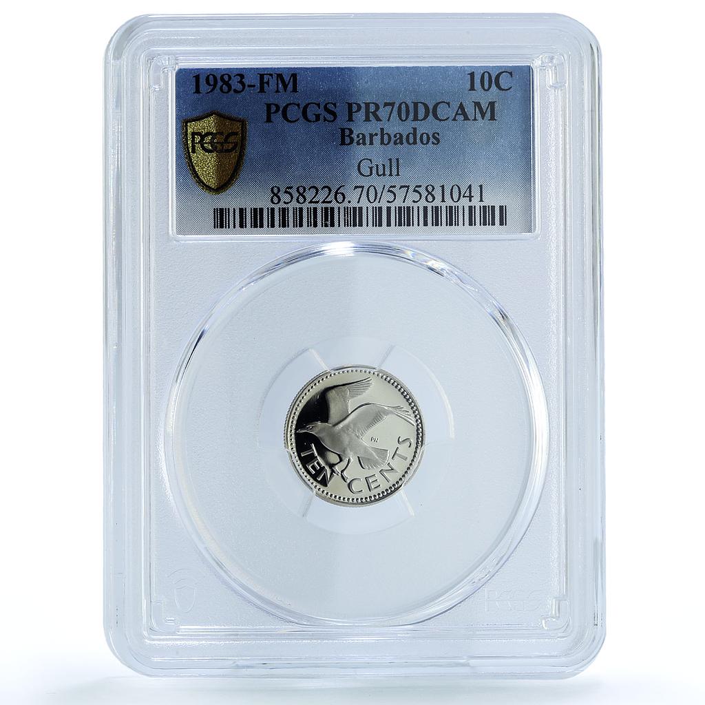 Barbados 10 cents Elizabeth II KM-12 Gull Bird PR 70 PCGS CuNi coin 1983
