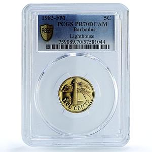 Barbados 5 cents Elizabeth II KM_11 Lighthouse PR 70 PCGS brass coin 1983