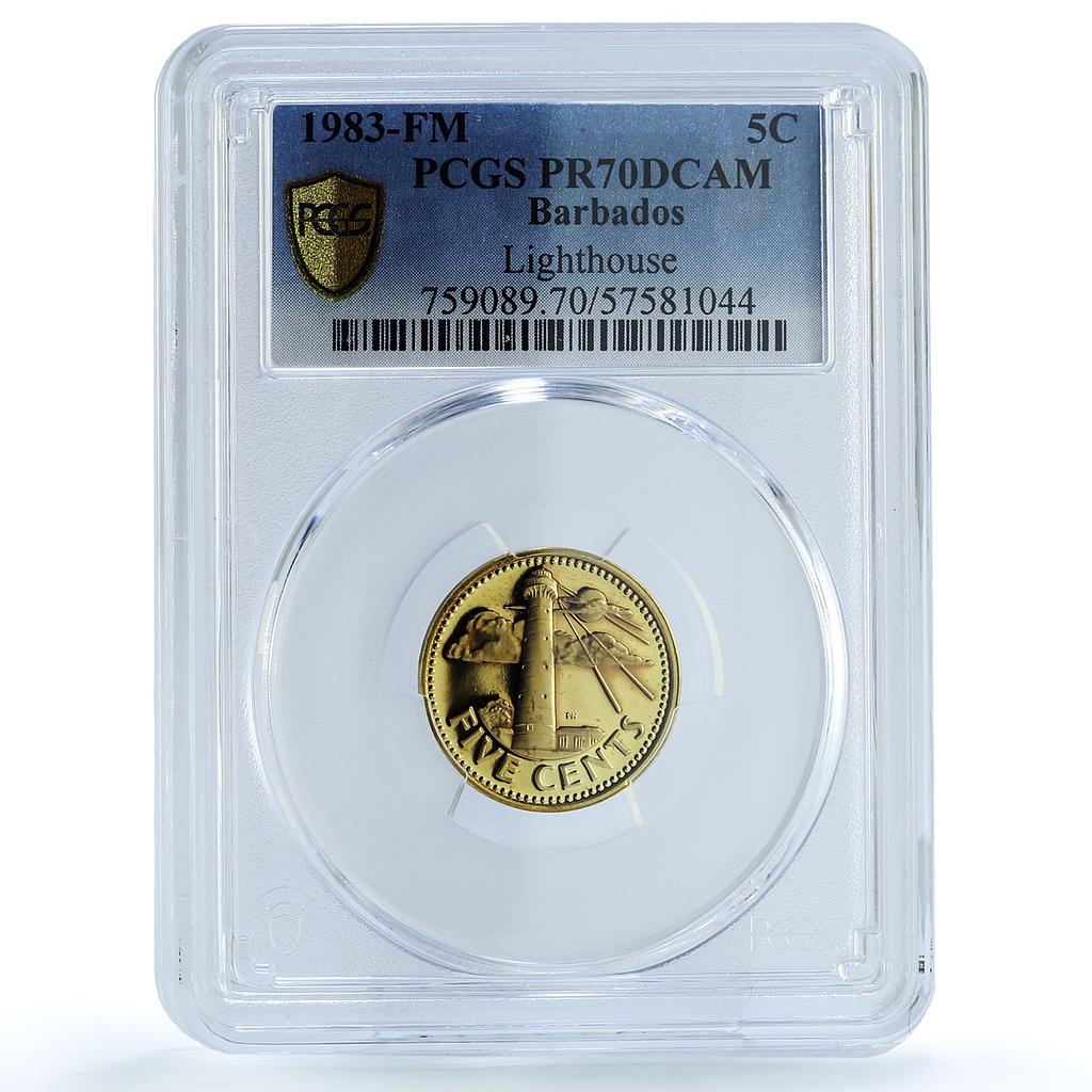 Barbados 5 cents Elizabeth II KM_11 Lighthouse PR 70 PCGS brass coin 1983