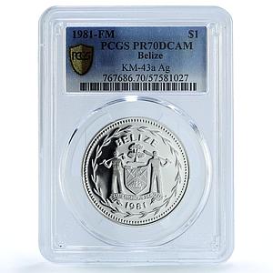 Belize 1 dollar Elizabeth II KM-43a Parrot Bird PR 70 PCGS silver coin 1981