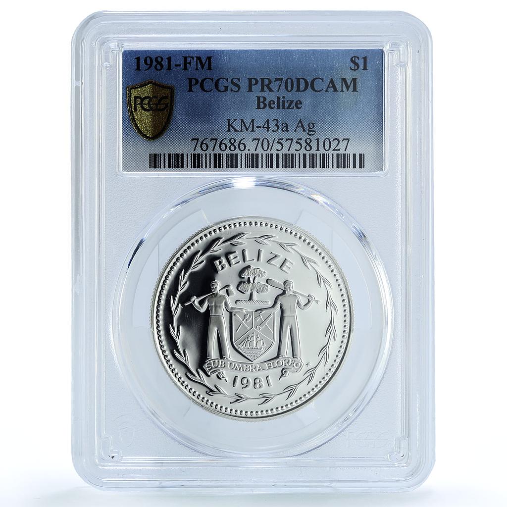 Belize 1 dollar Elizabeth II KM-43a Parrot Bird PR 70 PCGS silver coin 1981