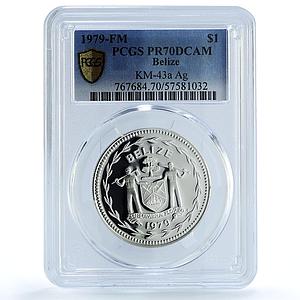 Belize 1 dollar Elizabeth II KM-43a Parrot Bird PR 70 PCGS silver coin 1979