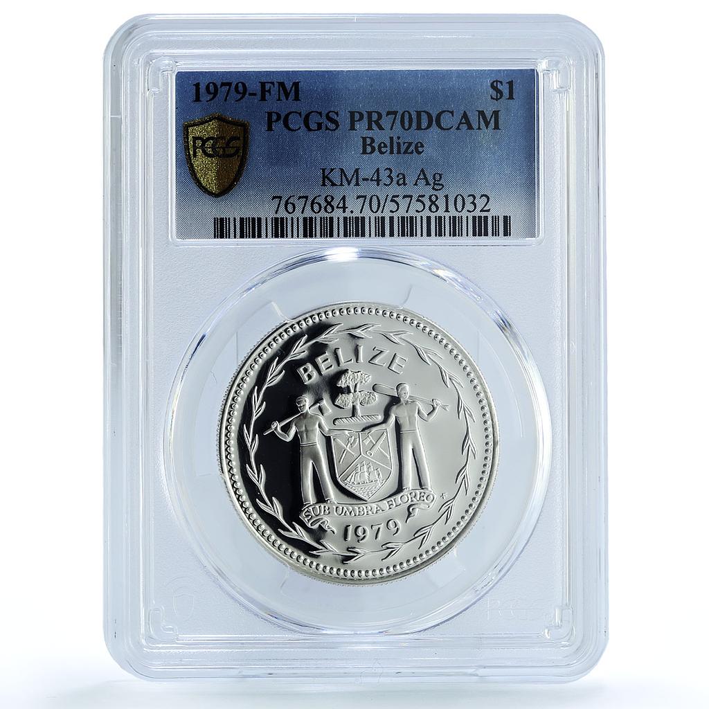 Belize 1 dollar Elizabeth II KM-43a Parrot Bird PR 70 PCGS silver coin 1979