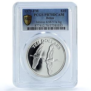 Belize 10 dollars Elizabeth II KM-57a Jabirus Birds PR 70 PCGS silver coin 1979