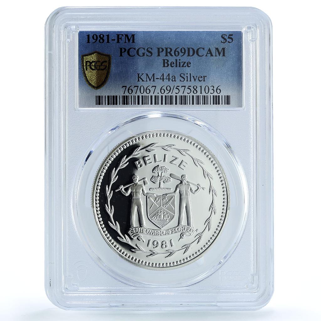 Belize 5 dollars Elizabeth II KM-44a Toucan Bird PR 69 PCGS silver coin 1981