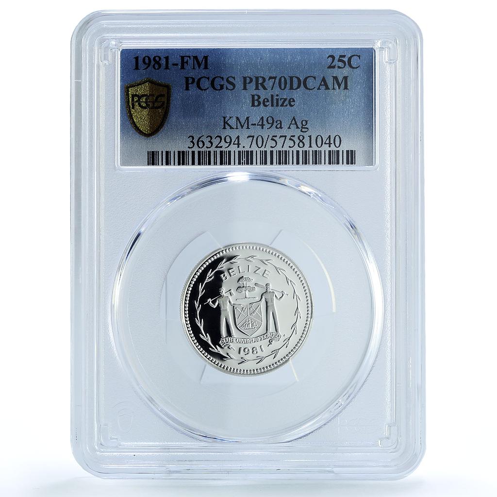 Belize 25 cents Elizabeth II KM-49a Motmot Bird PR 70 PCGS silver coin 1981