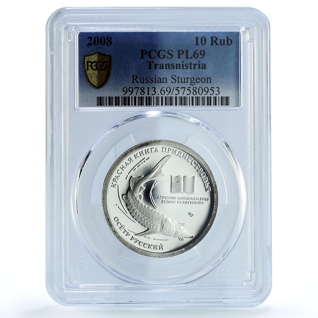 Transnistria 10 roubles Sturgeon KM-125 Fauna Fish PL 69 PCGS silver coin 2008