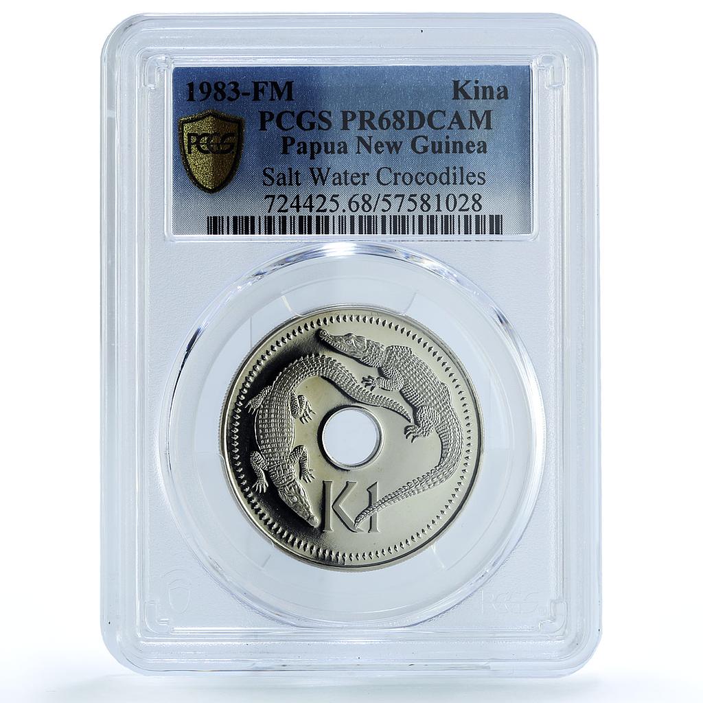 Papua New Guinea 1 kina Elizabeth II KM-6 Crocodiles PR 68 PCGS CuNi coin 1983