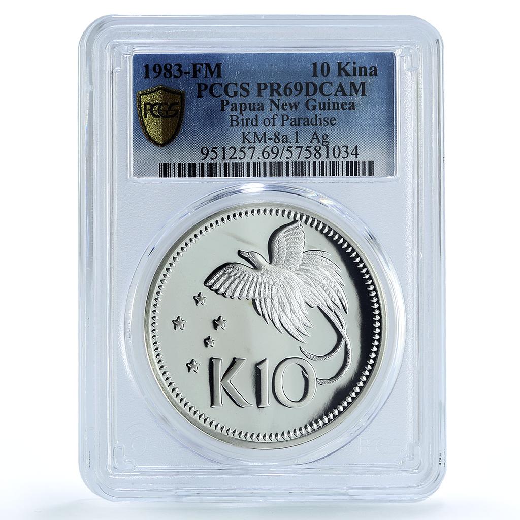 Papua New Guinea 10 kina Elizabeth II KM-8a Bird PR 69 PCGS silver coin 1983