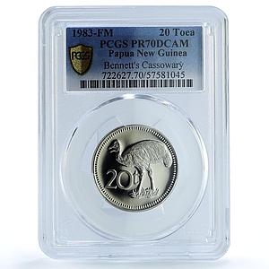 Papua New Guinea 20 toea Elizabeth II KM-5 Cassowary PR 70 PCGS CuNi coin 1983