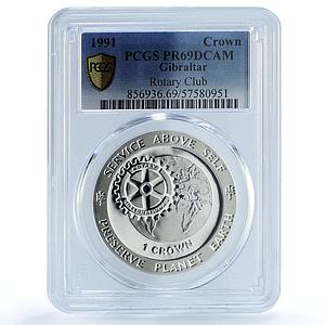 Gibraltar 1 crown Rotary Club KM-74a Preserve Planet PR 69 PCGS silver coin 1991