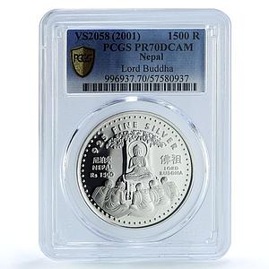 Nepal 1500 rupees Lord Buddha KM-1158 Religion PR 70 PCGS silver coin 2001