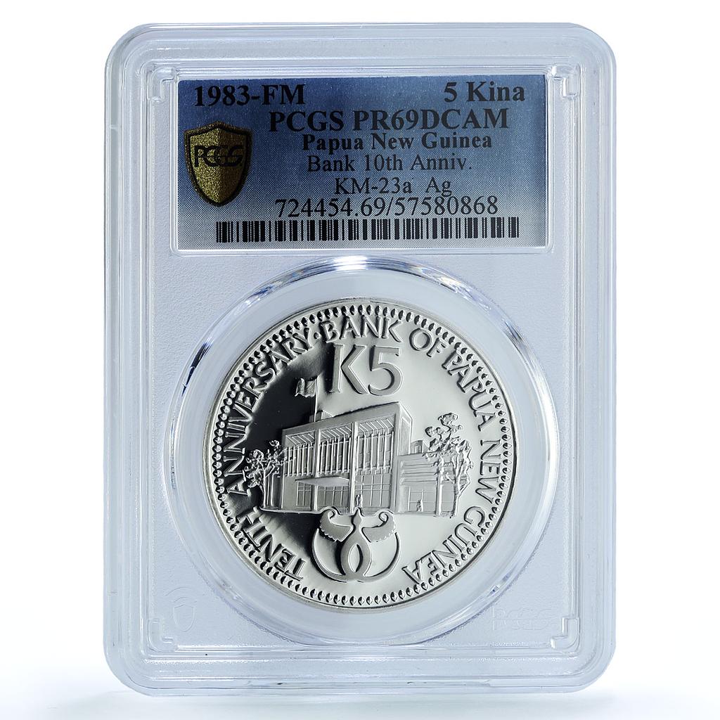 Papua New Guinea 5 kina Central Bank KM-23a Building PR 69 PCGS silver coin 1983