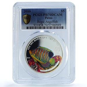 Palau 5 dollars Regal Angelfish KM-757 Marine Fauna PR 69 PCGS silver coin 2016