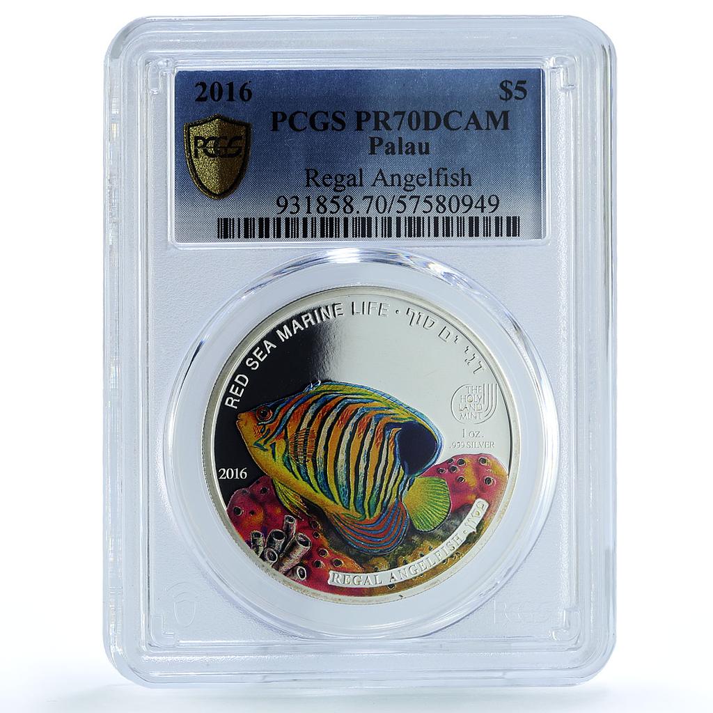 Palau 5 dollars Regal Angelfish KM-757 Marine Fauna PR 69 PCGS silver coin 2016
