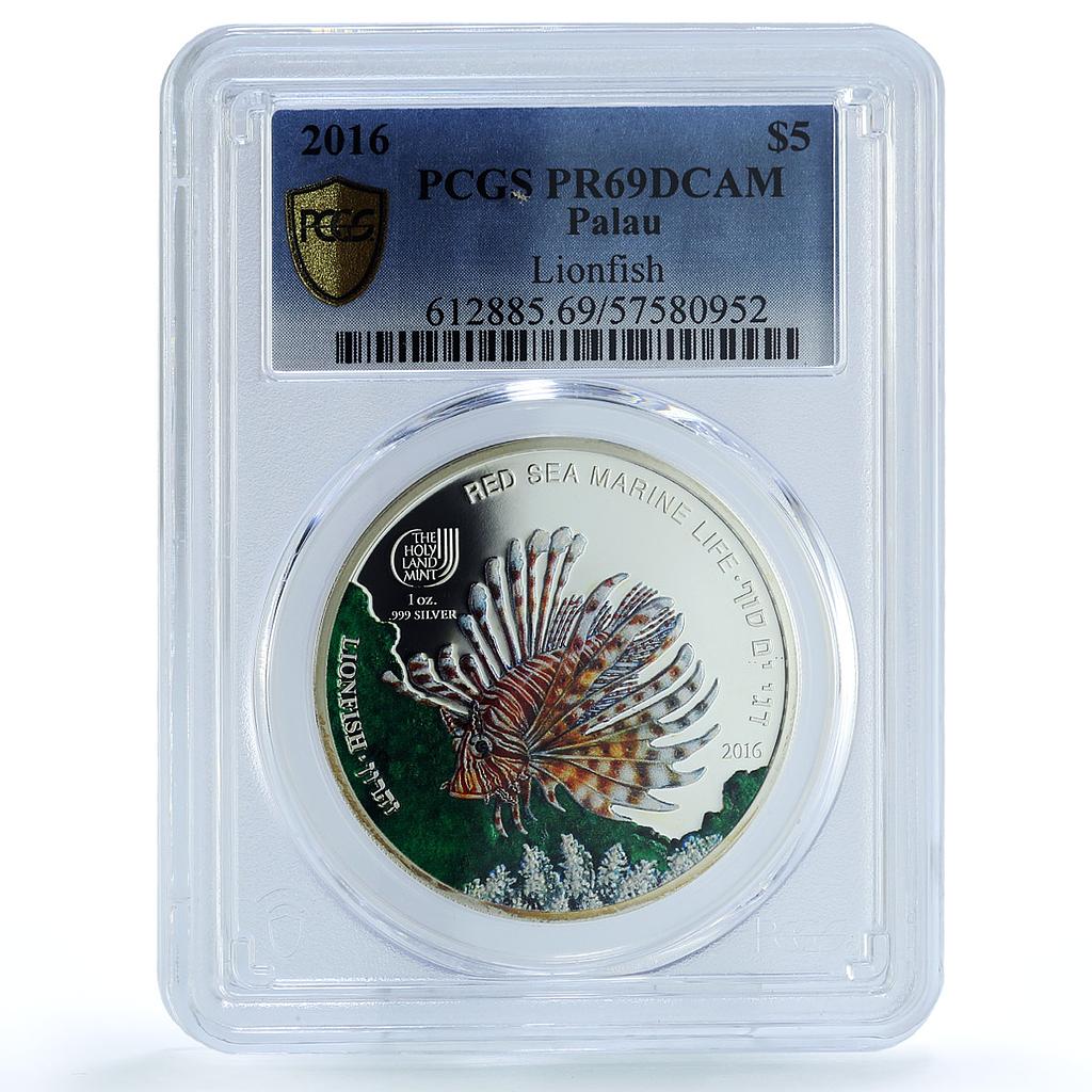 Palau 5 dollars Lionfish KM-756 Marine Life Fauna PR 69 PCGS silver coin 2016
