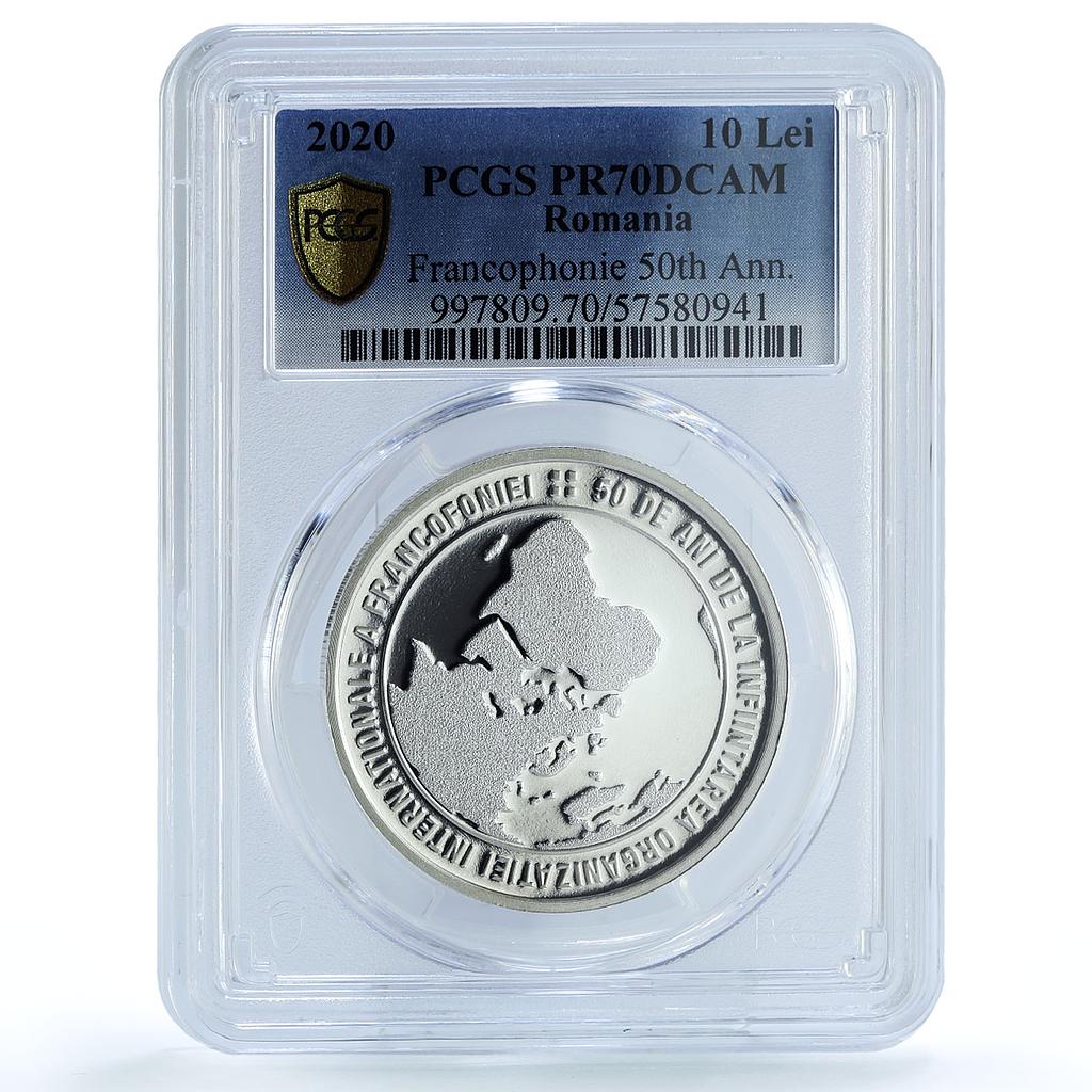 Romania 10 lei Francophonie Organisation KM-475 PR 70 PCGS silver coin 2020