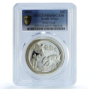 South Africa 20 cents Wild Dog KM-322 Wildlife Fauna PR 69 PCGS silver coin 2005