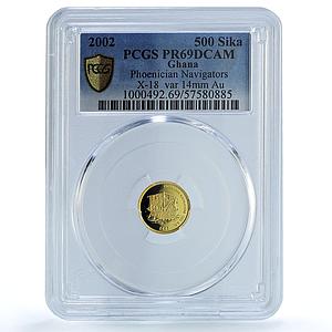 Ghana 500 sika Phoenician Navigators X#18 Ship Clipper PR 69 PCGS gold coin 2002