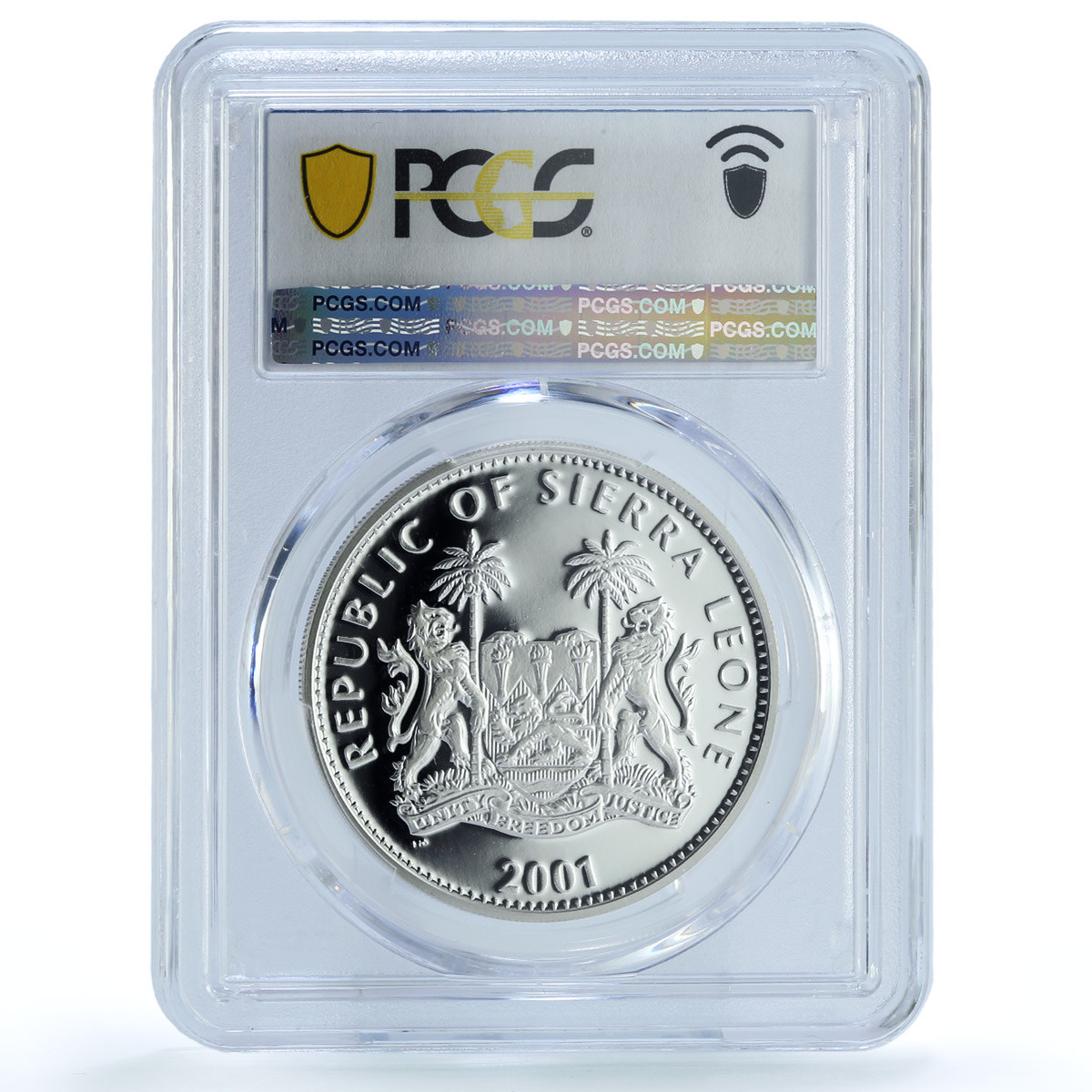 Sierra Leone 10 dollars Tiger Coloured KM-247.2 Cat PR 69 PCGS silver coin 2001