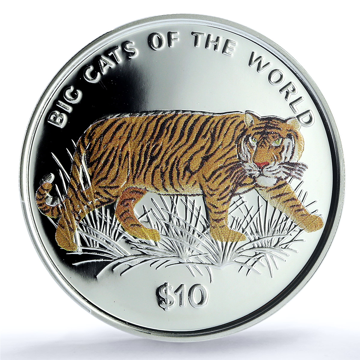 Sierra Leone 10 dollars Tiger Coloured KM-247.2 Cat PR 69 PCGS silver coin 2001